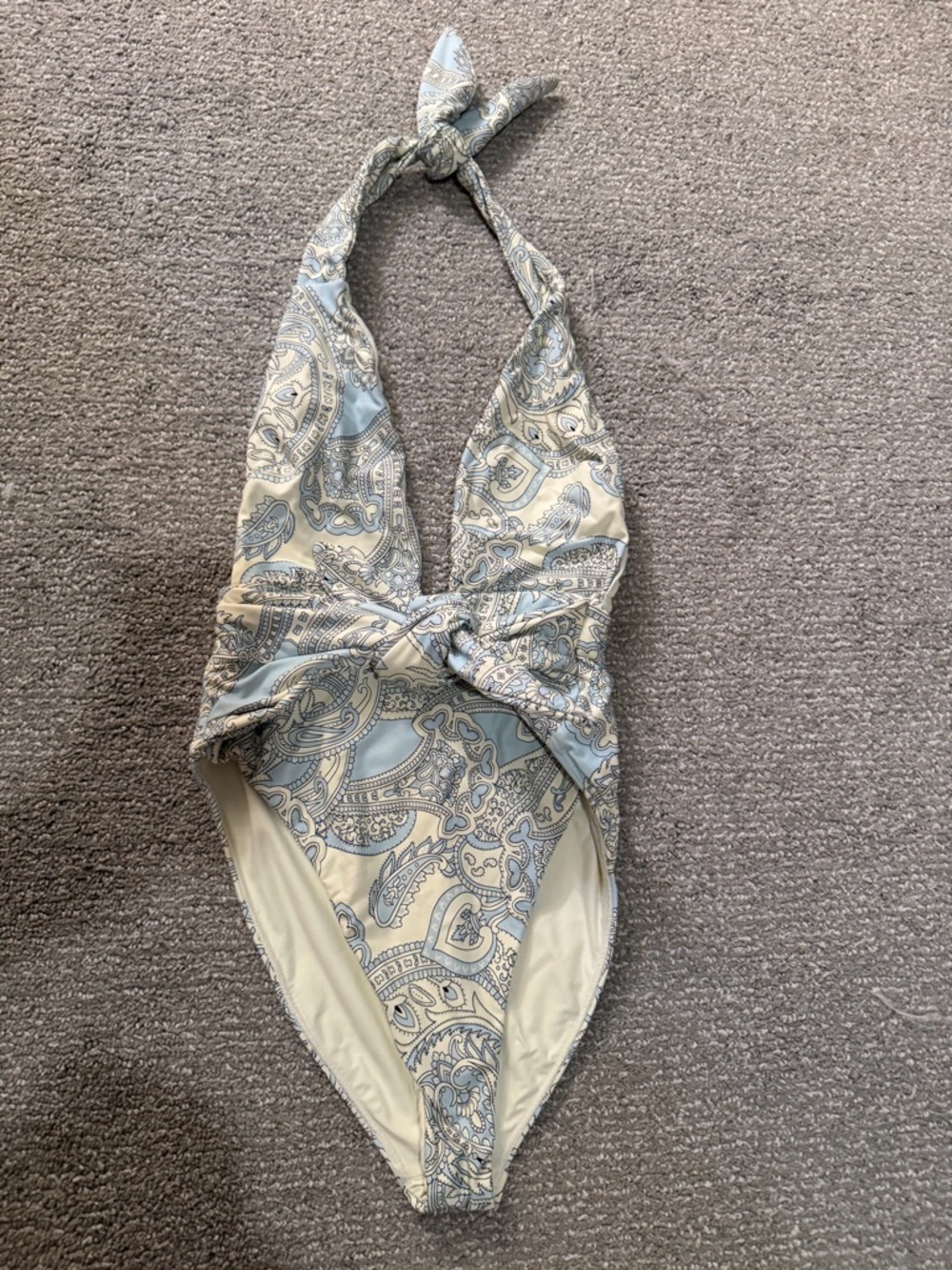 Montce Paisley Halter One-Piece in Light Blue and Cream